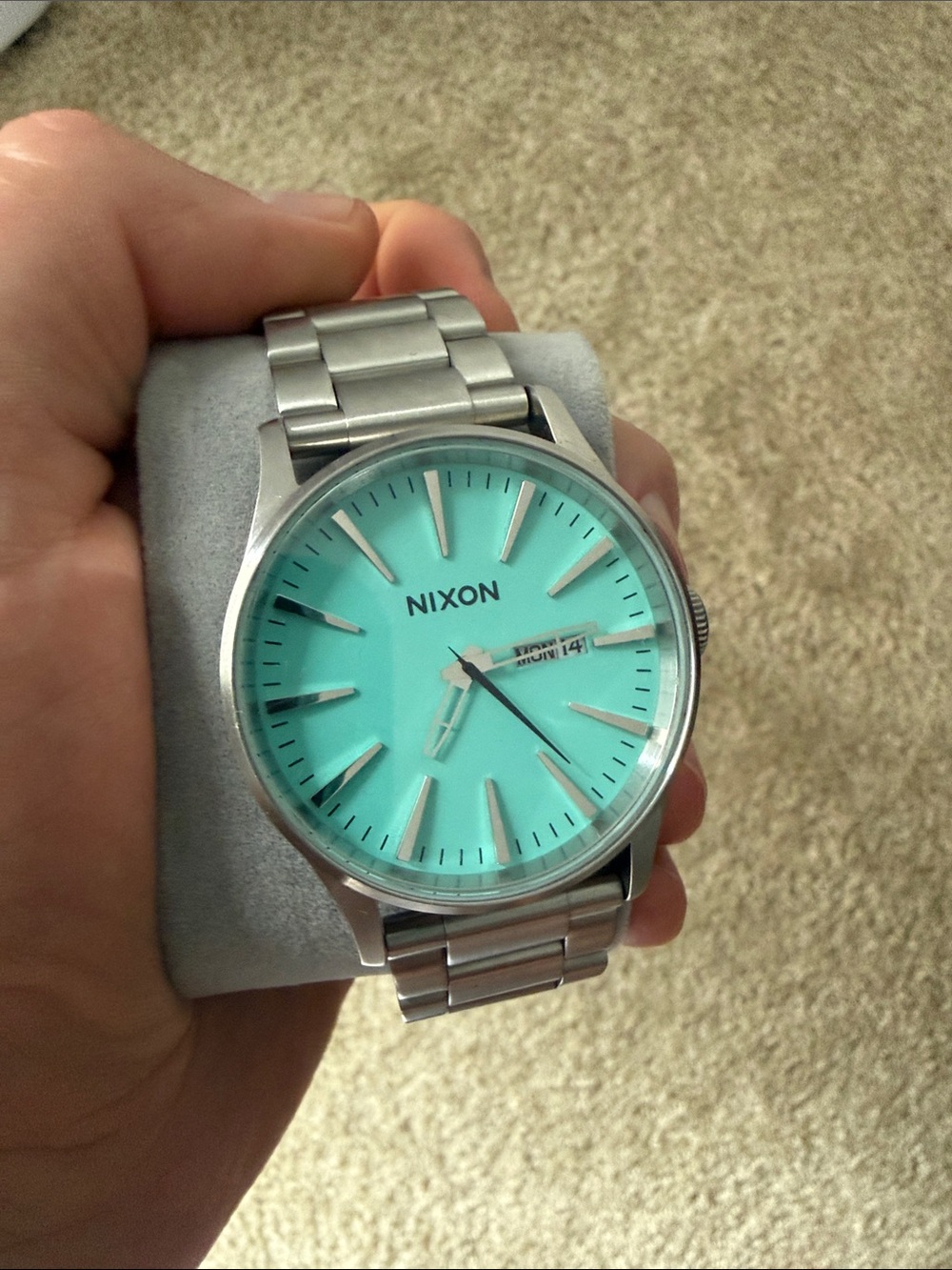 Nixon Silver Stainless Watch with Turquoise Dial